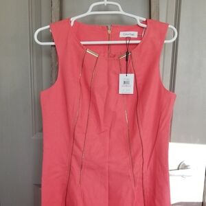 Calvin Klein Pink Sleeveless Dress with Gold Zipper Detail